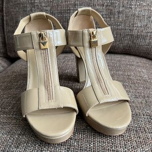 Michael Kors Berkley Zipper Platform Patent Cream High Heel Sandals, Size 9